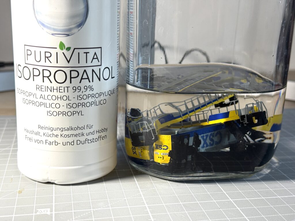 Submerging the shell parts in 99% isopropyl alcohol