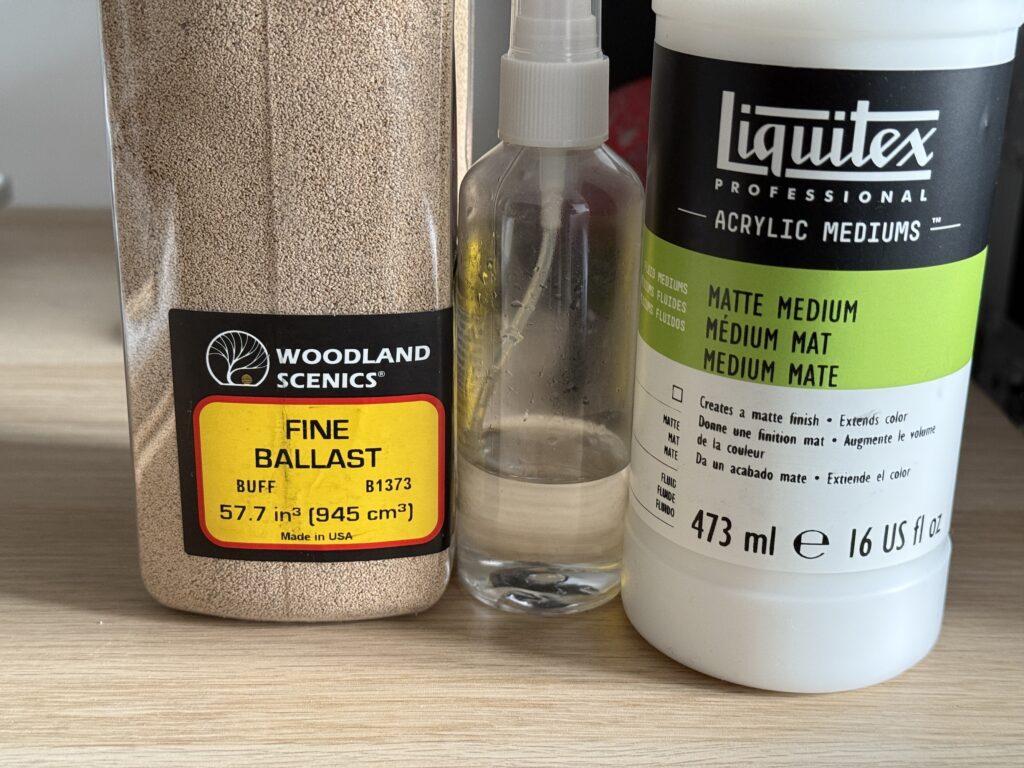 Woodland Scenics Fine Ballast and Liquited Matte Medium.