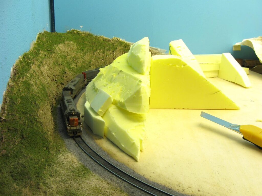 Cut foam board used to shape terrain