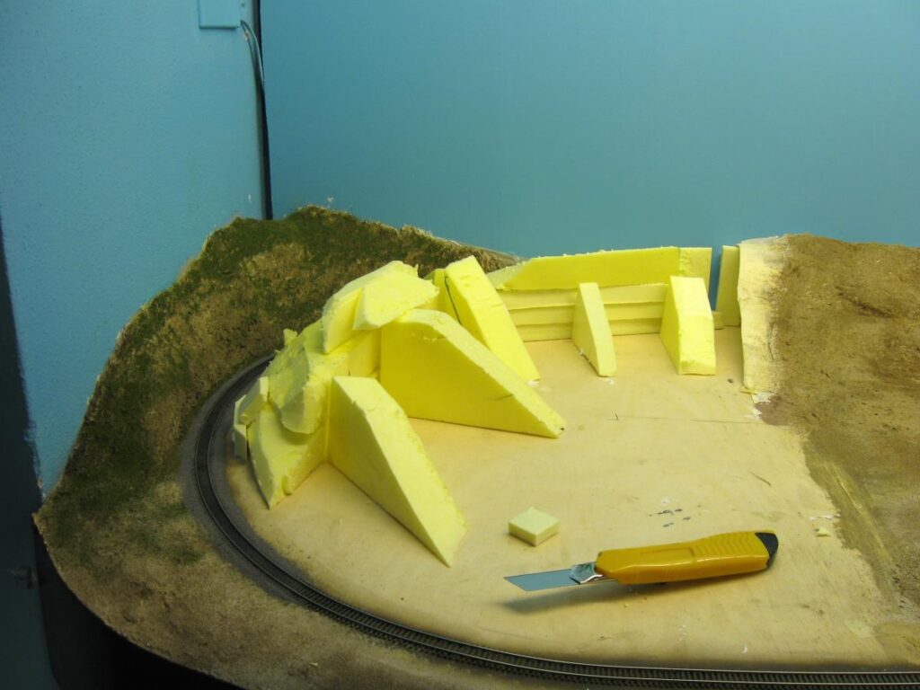 Cut foam board used to shape terrain