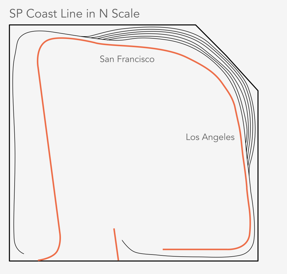 SP Cost Line in N Scale Trackplan: lower deck